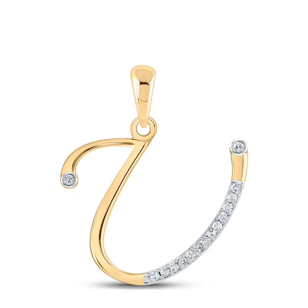 Diamond Initial & Letter Pendant | 10kt Yellow Gold Womens Round Diamond U Initial Letter Pendant 1/12 Cttw | Splendid Jewellery GND