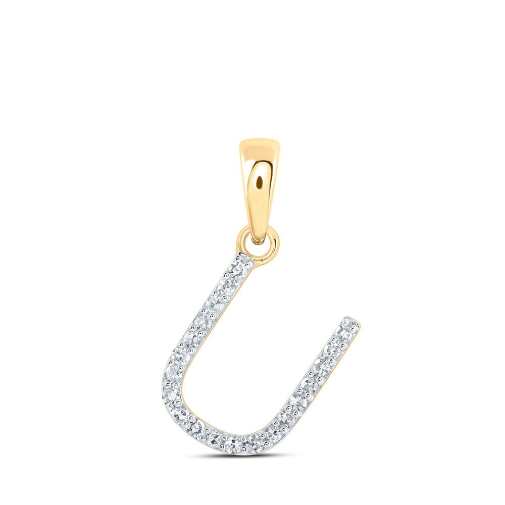 Diamond Initial & Letter Pendant | 10kt Yellow Gold Womens Round Diamond U Initial Letter Pendant 1/12 Cttw | Splendid Jewellery GND