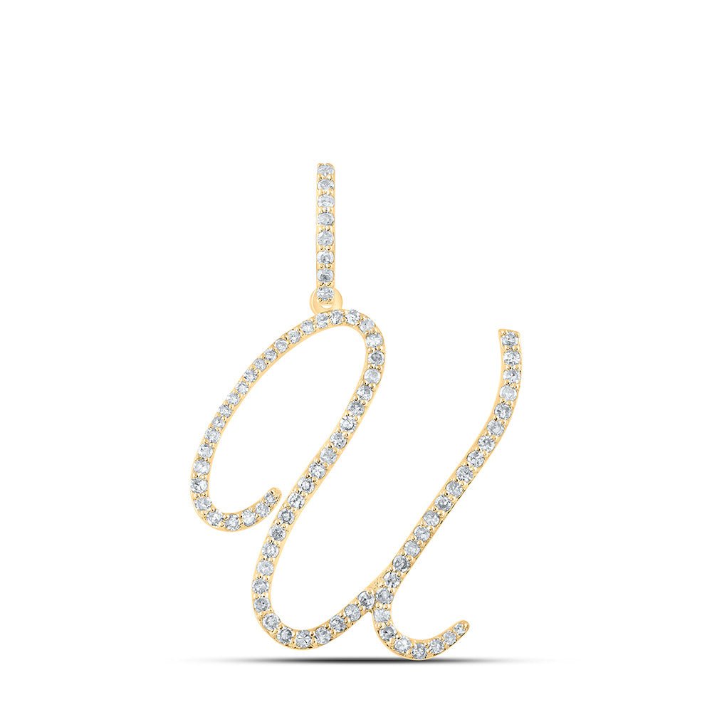 Diamond Initial & Letter Pendant | 10kt Yellow Gold Womens Round Diamond U Initial Letter Pendant 1/2 Cttw | Splendid Jewellery GND