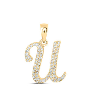 Diamond Initial & Letter Pendant | 10kt Yellow Gold Womens Round Diamond U Initial Letter Pendant 1/6 Cttw | Splendid Jewellery GND