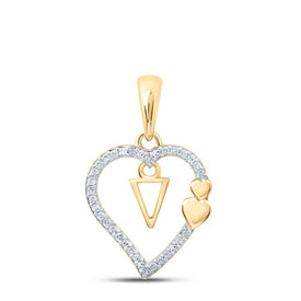 10kt Yellow Gold Diamond V Heart Initial Pendant - Top View