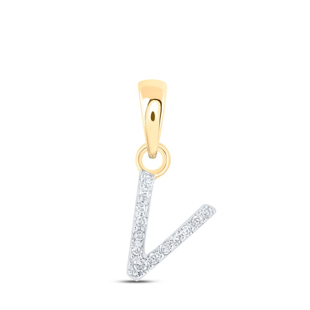 Diamond Initial & Letter Pendant | 10kt Yellow Gold Womens Round Diamond V Initial Letter Pendant .03 Cttw | Splendid Jewellery GND