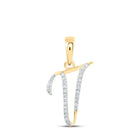 10kt Yellow Gold Round Diamond V Initial Pendant - Personalized Elegance - Top View