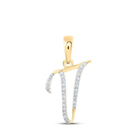 10kt Yellow Gold Round Diamond V Initial Pendant - Personalized Elegance - Top View