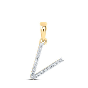 Diamond Initial & Letter Pendant | 10kt Yellow Gold Womens Round Diamond V Initial Letter Pendant 1/12 Cttw | Splendid Jewellery GND