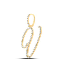 Load image into Gallery viewer, 10kt Yellow Gold Womens Round Diamond V Initial Letter Pendant - Personalized Elegance at its Finest - Side View