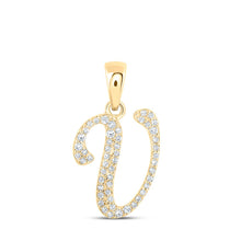 Load image into Gallery viewer, 10kt Yellow Gold Diamond V Initial Letter Pendant - Top View