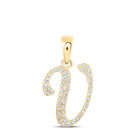 10kt Yellow Gold Diamond V Initial Letter Pendant - Top View