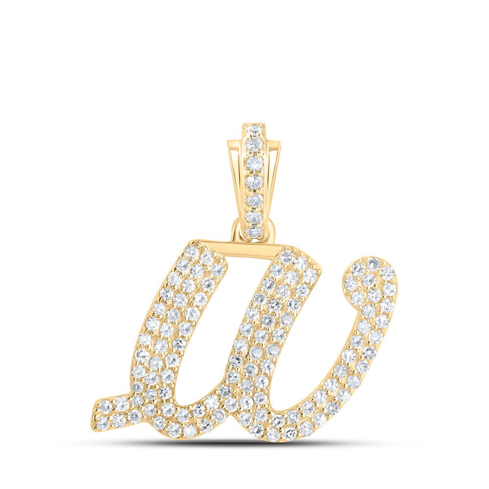 Diamond Initial & Letter Pendant | 10kt Yellow Gold Womens Round Diamond W Cursive Initial Letter Pendant 1/2 Cttw | Splendid Jewellery GND