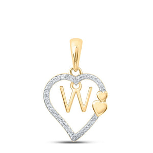 Diamond Initial & Letter Pendant | 10kt Yellow Gold Womens Round Diamond W Heart Letter Pendant 1/10 Cttw | Splendid Jewellery GND