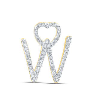 Diamond Initial & Letter Pendant | 10kt Yellow Gold Womens Round Diamond W Heart Letter Pendant 1/6 Cttw | Splendid Jewellery GND