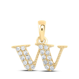 Wondrous W Initial Diamond Pendant - 10kt Yellow Gold Women's Necklace - Top View