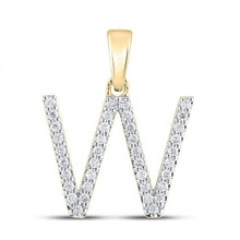 Load image into Gallery viewer, 10kt Yellow Gold Womens Round Diamond W Initial Letter Pendant 1/4 Cttw - Top View