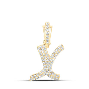 Diamond Initial & Letter Pendant | 10kt Yellow Gold Womens Round Diamond X Cursive Initial Letter Pendant 1/4 Cttw | Splendid Jewellery GND