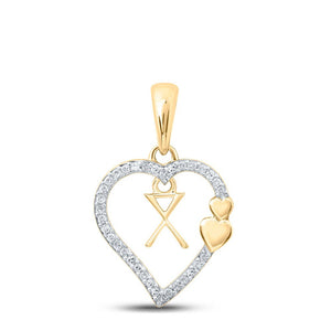 Diamond Initial & Letter Pendant | 10kt Yellow Gold Womens Round Diamond X Heart Letter Pendant 1/10 Cttw | Splendid Jewellery GND