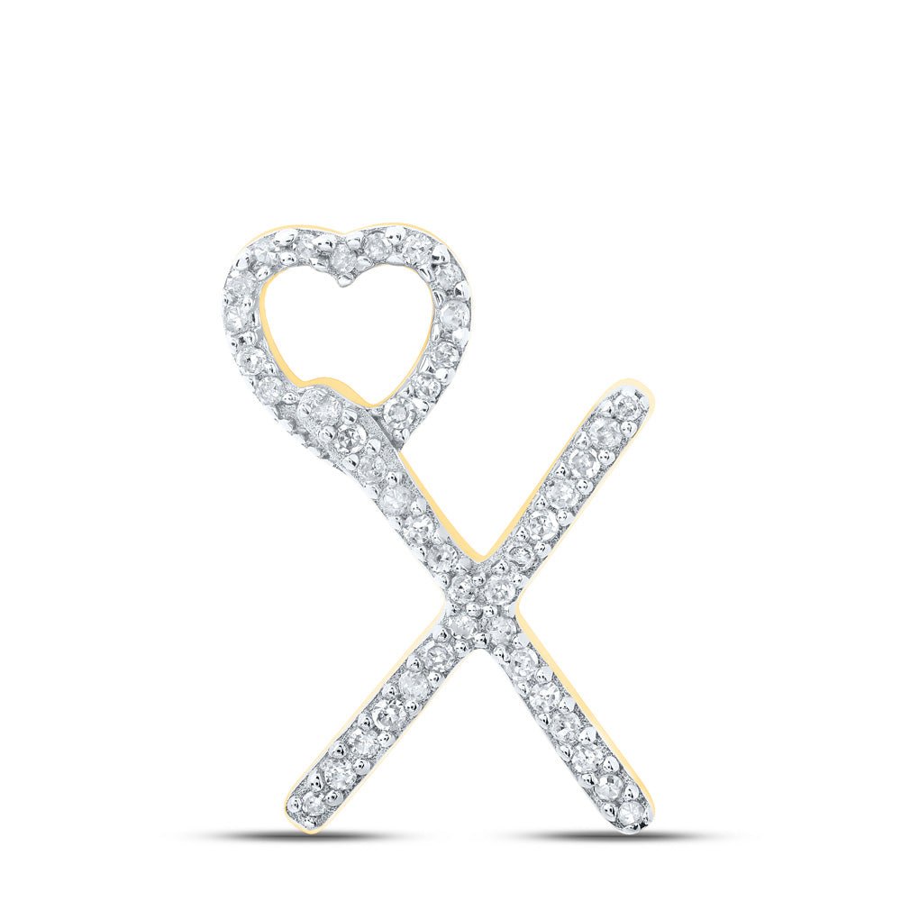 Diamond Initial & Letter Pendant | 10kt Yellow Gold Womens Round Diamond X Heart Letter Pendant 1/8 Cttw | Splendid Jewellery GND