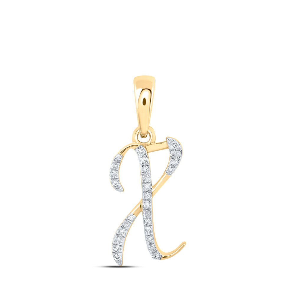 Diamond Initial & Letter Pendant | 10kt Yellow Gold Womens Round Diamond X Initial Letter Pendant 1/12 Cttw | Splendid Jewellery GND