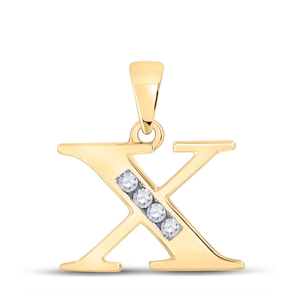 Diamond Initial & Letter Pendant | 10kt Yellow Gold Womens Round Diamond X Initial Letter Pendant 1/20 Cttw | Splendid Jewellery GND