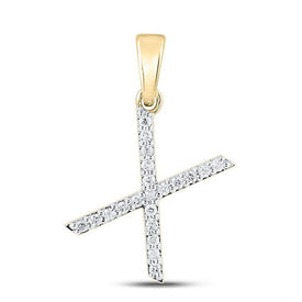 10kt Yellow Gold Diamond Initial X Pendant - A Timeless Expression of Elegance and Individuality - Top View