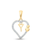 10kt Yellow Gold Diamond Heart Initial Pendant - Top View