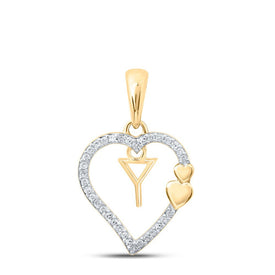 10kt Yellow Gold Diamond Heart Initial Pendant - Top View