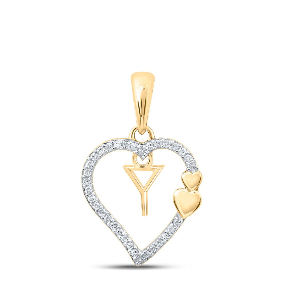 Diamond Initial & Letter Pendant | 10kt Yellow Gold Womens Round Diamond Y Heart Letter Pendant 1/10 Cttw | Splendid Jewellery GND