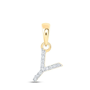 Diamond Initial & Letter Pendant | 10kt Yellow Gold Womens Round Diamond Y Initial Letter Pendant .03 Cttw | Splendid Jewellery GND