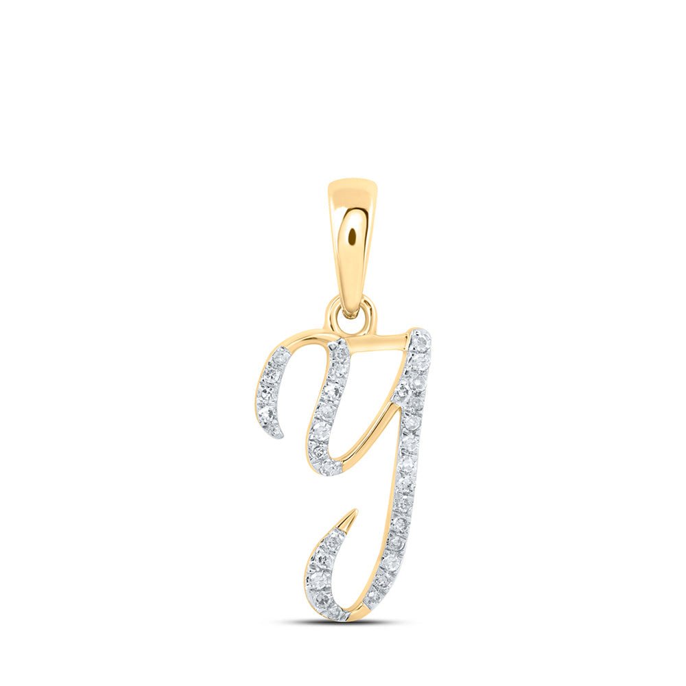 Diamond Initial & Letter Pendant | 10kt Yellow Gold Womens Round Diamond Y Initial Letter Pendant 1/10 Cttw | Splendid Jewellery GND