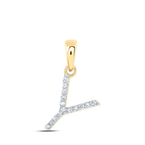 Diamond Initial & Letter Pendant | 10kt Yellow Gold Womens Round Diamond Y Initial Letter Pendant 1/12 Cttw | Splendid Jewellery GND