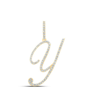 Diamond Initial & Letter Pendant | 10kt Yellow Gold Womens Round Diamond Y Initial Letter Pendant 1/2 Cttw | Splendid Jewellery GND