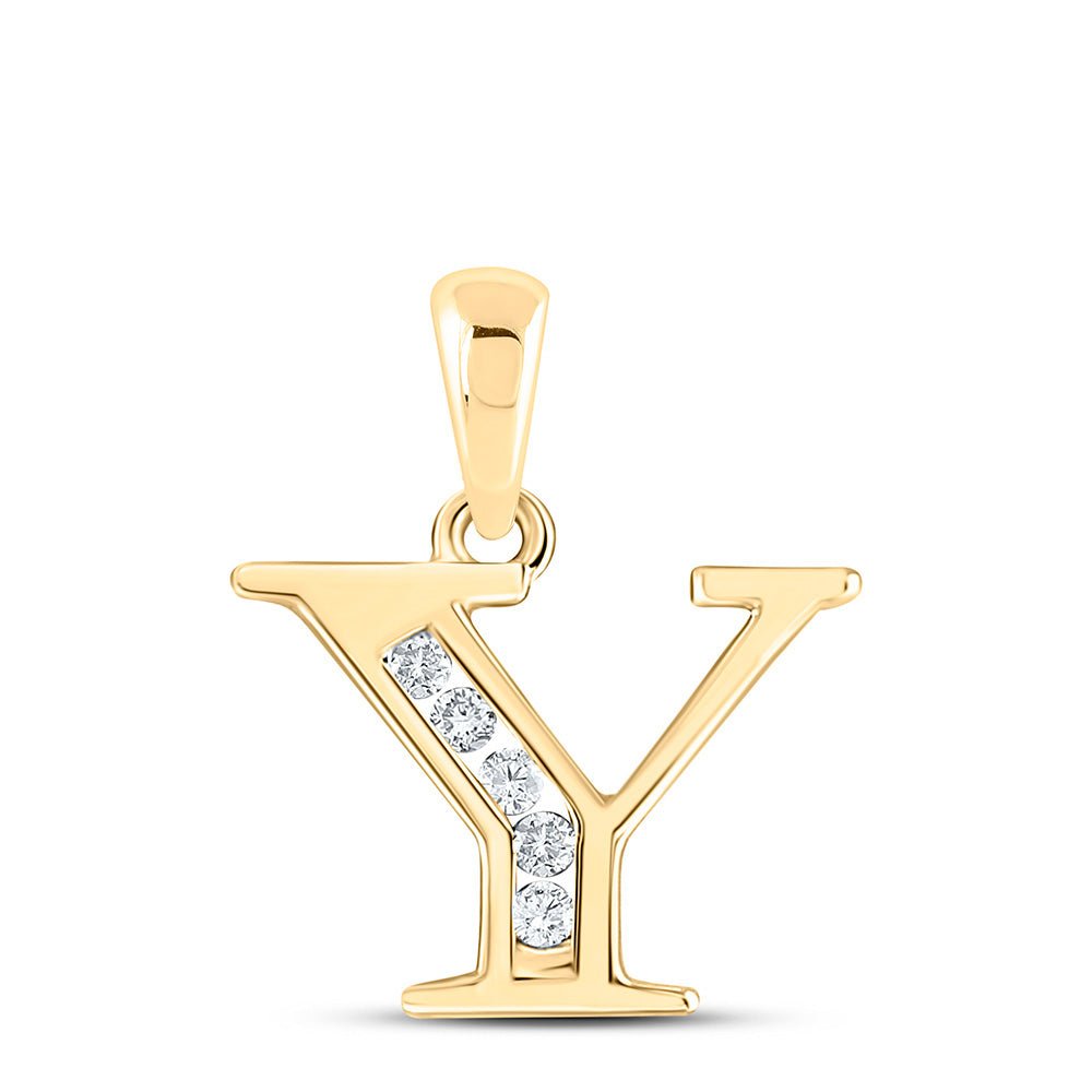 Diamond Initial & Letter Pendant | 10kt Yellow Gold Womens Round Diamond Y Initial Letter Pendant 1/20 Cttw | Splendid Jewellery GND