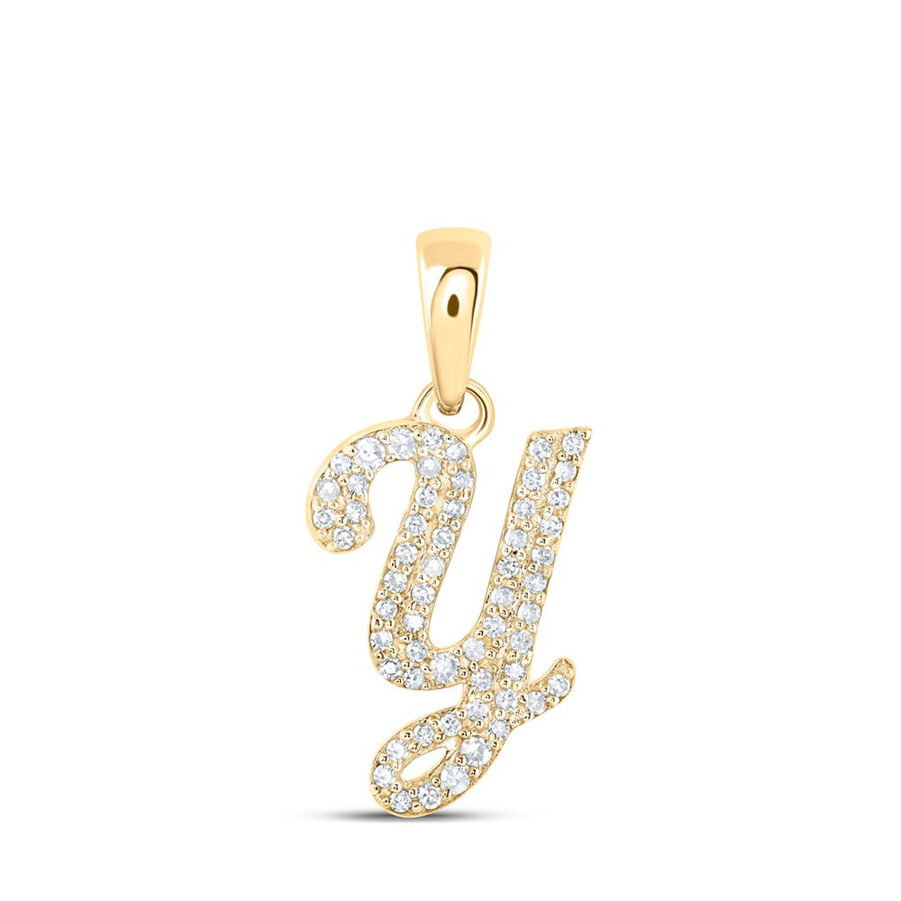 Diamond Initial & Letter Pendant | 10kt Yellow Gold Womens Round Diamond Y Initial Letter Pendant 1/5 Cttw | Splendid Jewellery GND