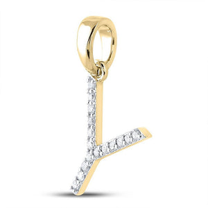 Diamond Initial & Letter Pendant | 10kt Yellow Gold Womens Round Diamond Y Initial Letter Pendant 1/8 Cttw | Splendid Jewellery GND