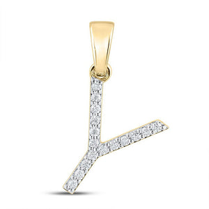 Diamond Initial & Letter Pendant | 10kt Yellow Gold Womens Round Diamond Y Initial Letter Pendant 1/8 Cttw | Splendid Jewellery GND
