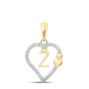 Diamond Initial & Letter Pendant | 10kt Yellow Gold Womens Round Diamond Z Heart Letter Pendant 1/10 Cttw | Splendid Jewellery GND