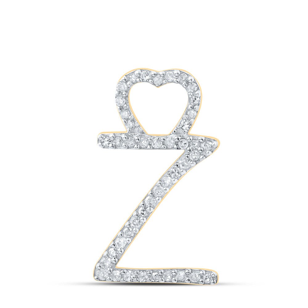 Diamond Initial & Letter Pendant | 10kt Yellow Gold Womens Round Diamond Z Heart Letter Pendant 1/8 Cttw | Splendid Jewellery GND