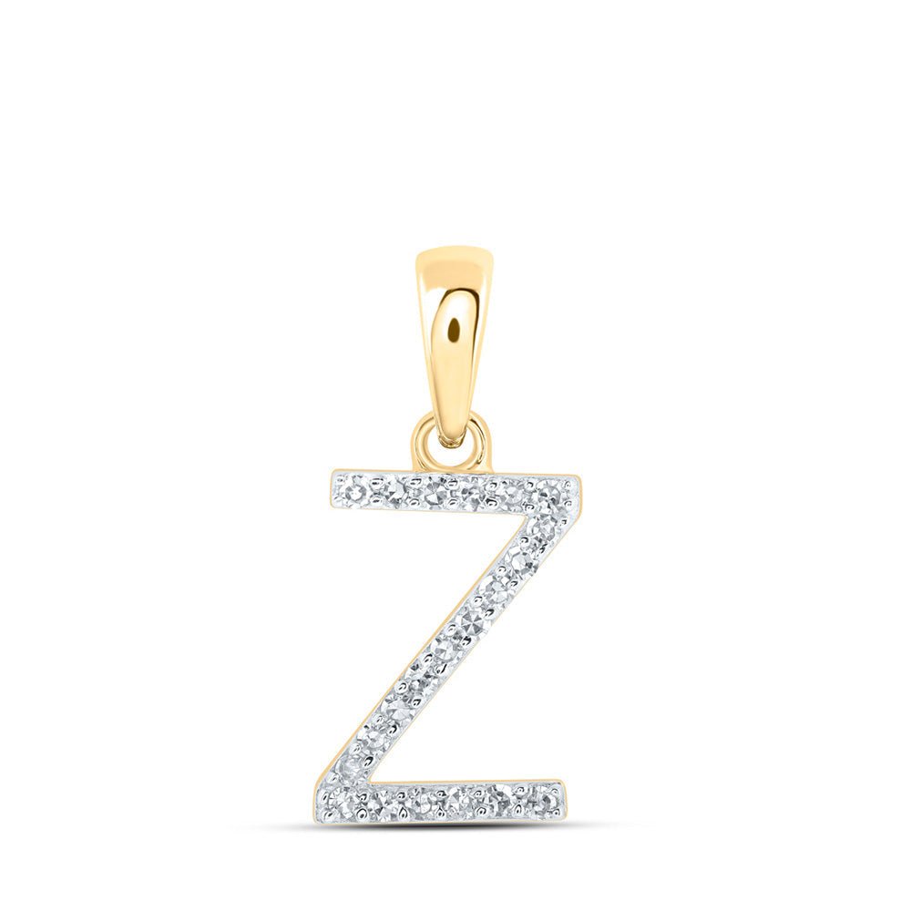 Diamond Initial & Letter Pendant | 10kt Yellow Gold Womens Round Diamond Z Initial Letter Pendant 1/10 Cttw | Splendid Jewellery GND