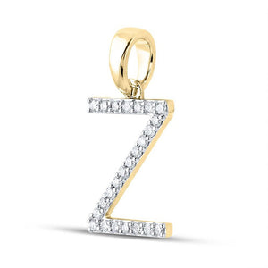 Diamond Initial & Letter Pendant | 10kt Yellow Gold Womens Round Diamond Z Initial Letter Pendant 1/5 Cttw | Splendid Jewellery GND