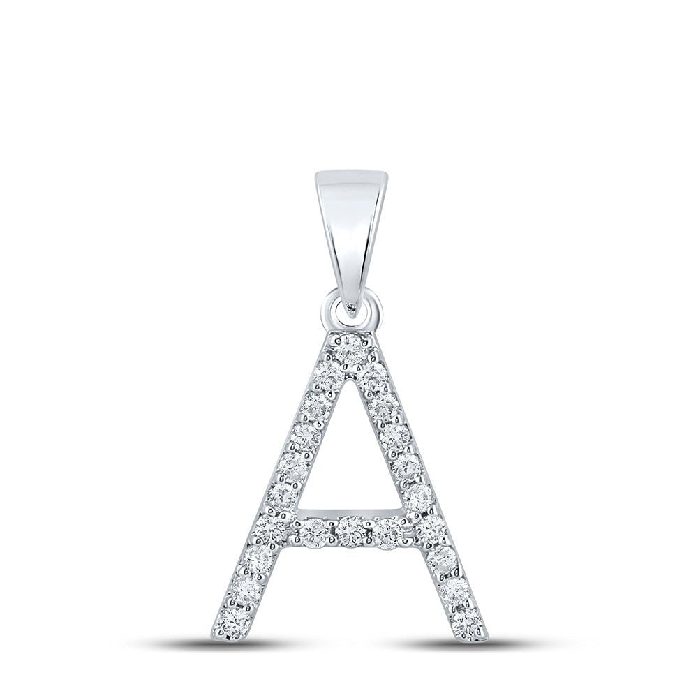 Diamond Initial & Letter Pendant | 14kt White Gold Womens Round Diamond A Initial Letter Pendant 1/5 Cttw | Splendid Jewellery GND