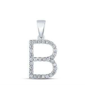 Diamond Initial & Letter Pendant | 14kt White Gold Womens Round Diamond B Initial Letter Pendant 1/4 Cttw | Splendid Jewellery GND