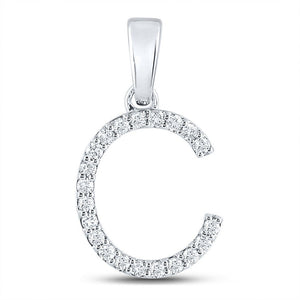 Diamond Initial & Letter Pendant | 14kt White Gold Womens Round Diamond C Initial Letter Pendant 1/5 Cttw | Splendid Jewellery GND