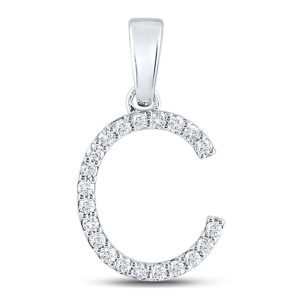 Diamond Initial & Letter Pendant | 14kt White Gold Womens Round Diamond C Initial Letter Pendant 1/5 Cttw | Splendid Jewellery GND