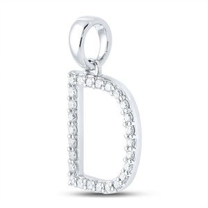 Diamond Initial & Letter Pendant | 14kt White Gold Womens Round Diamond D Initial Letter Pendant 1/4 Cttw | Splendid Jewellery GND