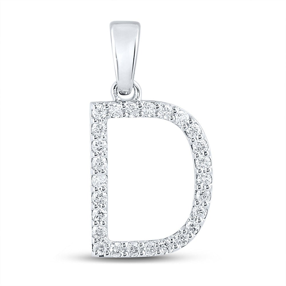 Diamond Initial & Letter Pendant | 14kt White Gold Womens Round Diamond D Initial Letter Pendant 1/4 Cttw | Splendid Jewellery GND