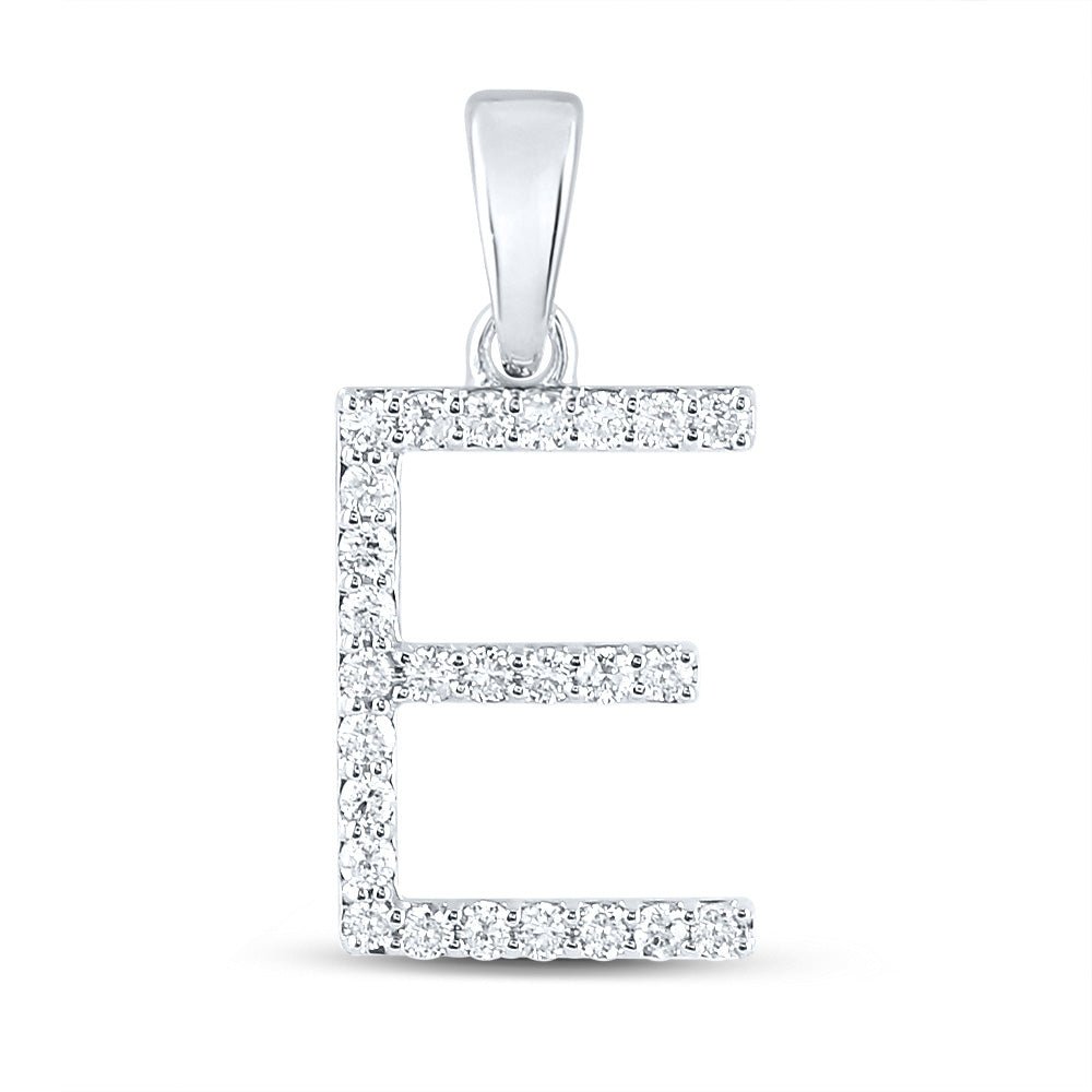 Diamond Initial & Letter Pendant | 14kt White Gold Womens Round Diamond E Initial Letter Pendant 1/4 Cttw | Splendid Jewellery GND