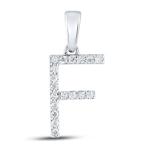 Diamond Initial & Letter Pendant | 14kt White Gold Womens Round Diamond F Initial Letter Pendant 1/8 Cttw | Splendid Jewellery GND
