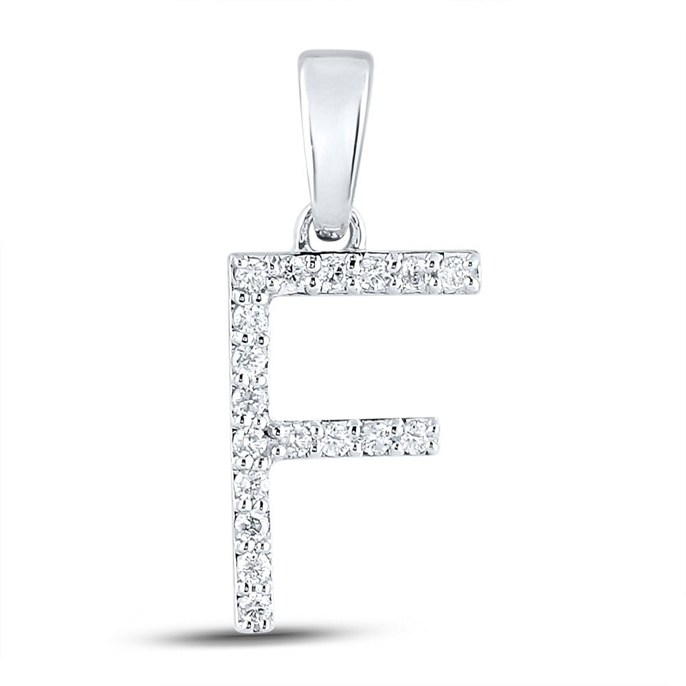 Diamond Initial & Letter Pendant | 14kt White Gold Womens Round Diamond F Initial Letter Pendant 1/8 Cttw | Splendid Jewellery GND