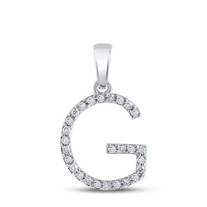 Diamond Initial & Letter Pendant | 14kt White Gold Womens Round Diamond G Initial Letter Pendant 1/5 Cttw | Splendid Jewellery GND