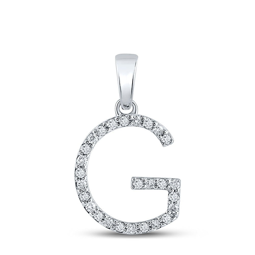 Diamond Initial & Letter Pendant | 14kt White Gold Womens Round Diamond G Initial Letter Pendant 1/5 Cttw | Splendid Jewellery GND