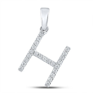 Diamond Initial & Letter Pendant | 14kt White Gold Womens Round Diamond H Initial Letter Pendant 1/5 Cttw | Splendid Jewellery GND
